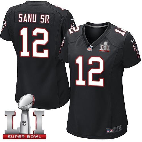 Nike Falcons #12 Mohamed Sanu Sr Black Alternate Super Bowl LI 51 Women's Stitched NFL Elite Jersey